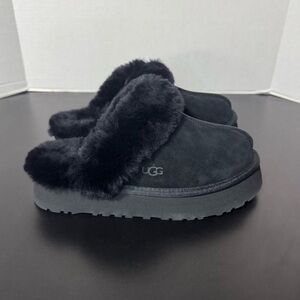 UGG Disquette Black Fuzzy Slippers